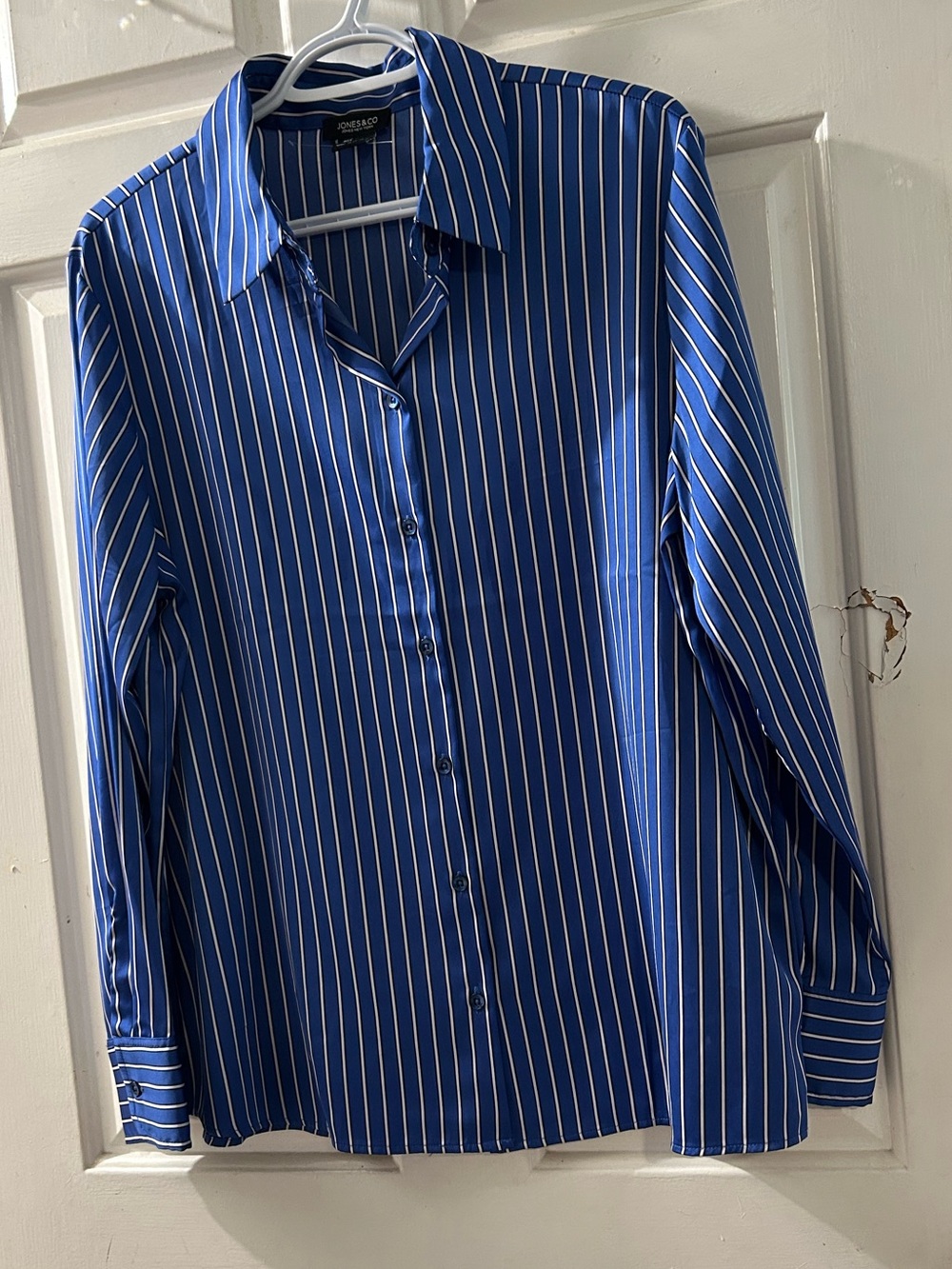 Women's Blue Striped Button-Front Dress Shirt